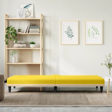 vidaXL Καναπές Κρεβάτι με Ποτηροθήκη Ανοιχτό Κίτρινο Υφασμάτινος 200x89x70cm 1 τεμ. Γωνιακός