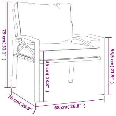 vidaXL Καρέκλα Κήπου 68x76x79cm Ατσάλινη Μαξιλάρια Χρώμα Άμμου