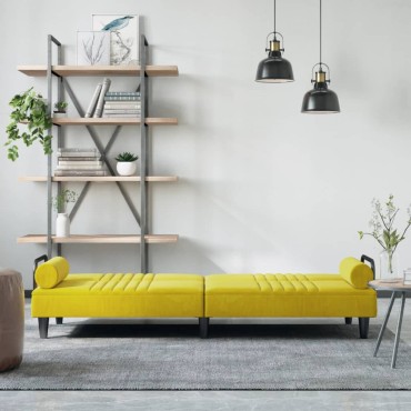 vidaXL Καναπές Κρεβάτι με Μπράτσα Κίτρινος Βελούδινος 205x100x47cm 1 τεμ. Γωνιακός
