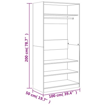 vidaXL Ντουλάπα Καφέ Δρυς 100x50x200cm από Επεξεργασμένο Ξύλο 1 τεμ.