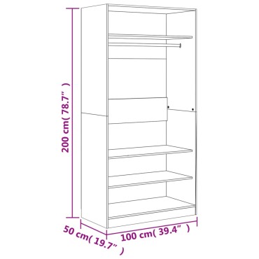 vidaXL Ντουλάπα Καφέ Δρυς 100x50x200cm από Επεξεργασμένο Ξύλο 1 τεμ.