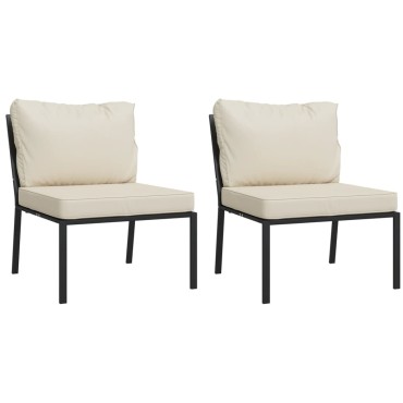 vidaXL Καρέκλες Κήπου 2 τεμ. 60x74x79cm Ατσάλινες Μαξιλάρια Χρ. Άμμου Διθέσιος