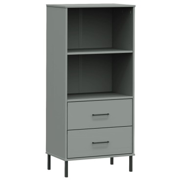 vidaXL Βιβλιοθήκη OSLO με 2 Συρτάρια Γκρι 60x35x128,5cm Μασίφ Ξύλο 1 τεμ.