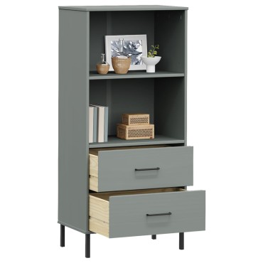 vidaXL Βιβλιοθήκη OSLO με 2 Συρτάρια Γκρι 60x35x128,5cm Μασίφ Ξύλο 1 τεμ.