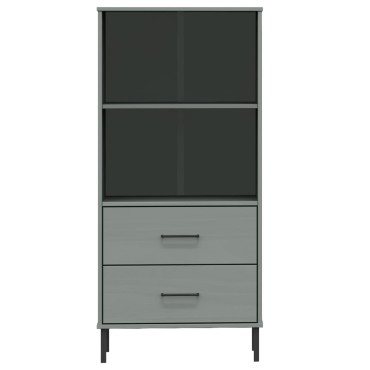 vidaXL Βιβλιοθήκη OSLO με 2 Συρτάρια Γκρι 60x35x128,5cm Μασίφ Ξύλο 1 τεμ.