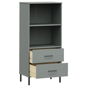 vidaXL Βιβλιοθήκη OSLO με 2 Συρτάρια Γκρι 60x35x128,5cm Μασίφ Ξύλο 1 τεμ.