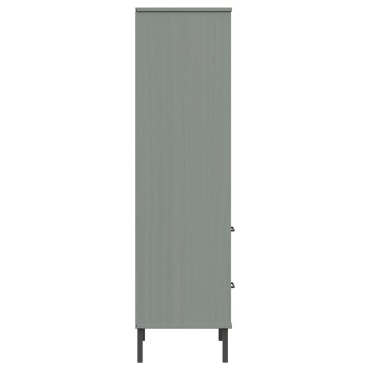 vidaXL Βιβλιοθήκη OSLO με 2 Συρτάρια Γκρι 60x35x128,5cm Μασίφ Ξύλο 1 τεμ.