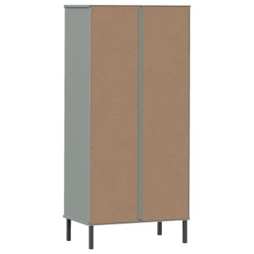 vidaXL Βιβλιοθήκη OSLO με 2 Συρτάρια Γκρι 60x35x128,5cm Μασίφ Ξύλο 1 τεμ.