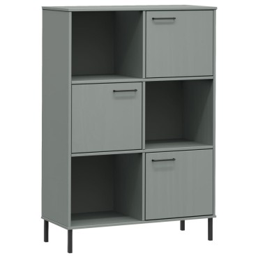 vidaXL Βιβλιοθήκη OSLO Γκρι 90x35x128,5cm Μασίφ Ξύλο με Μετ. Πόδια 1 τεμ.
