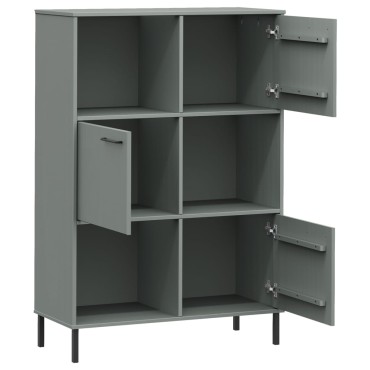 vidaXL Βιβλιοθήκη OSLO Γκρι 90x35x128,5cm Μασίφ Ξύλο με Μετ. Πόδια 1 τεμ.