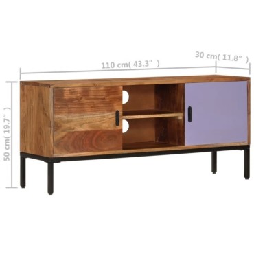 vidaXL Έπιπλο Τηλεόρασης Μελί & Γκρι 110x30x50cm Μασίφ Ξύλο Ακακίας