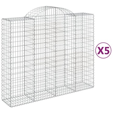 vidaXL Συρματοκιβώτια Τοξωτά 5 τεμ. 200x50x160/180 εκ. Γαλβαν. Ατσάλι
