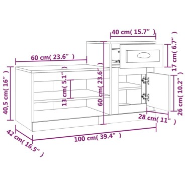 vidaXL Παπουτσοθήκη Γυαλιστερό Λευκό 100x42x60cm Επεξεργασμένο Ξύλο