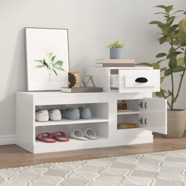 vidaXL Παπουτσοθήκη Γυαλιστερό Λευκό 100x42x60cm Επεξεργασμένο Ξύλο