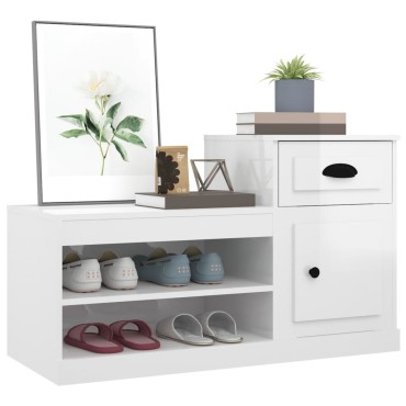 vidaXL Παπουτσοθήκη Γυαλιστερό Λευκό 100x42x60cm Επεξεργασμένο Ξύλο