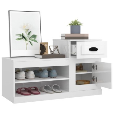 vidaXL Παπουτσοθήκη Γυαλιστερό Λευκό 100x42x60cm Επεξεργασμένο Ξύλο