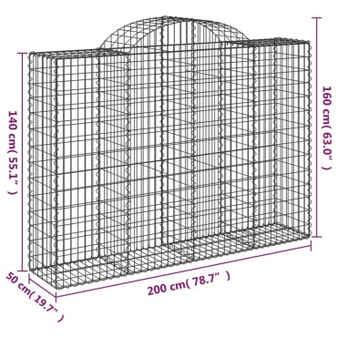 vidaXL Συρματοκιβώτια Τοξωτά 2 τεμ. 200x50x140/160 εκ. Γαλβαν. Ατσάλι