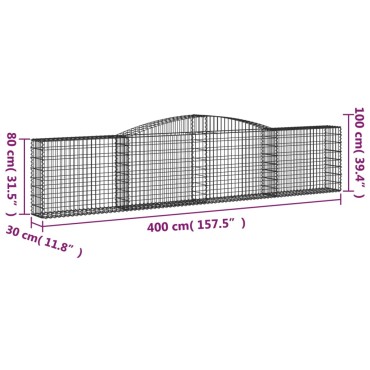 vidaXL Συρματοκιβώτιο Τοξωτό 400x30x80/100 εκ. από Γαλβανισμένο Χάλυβα