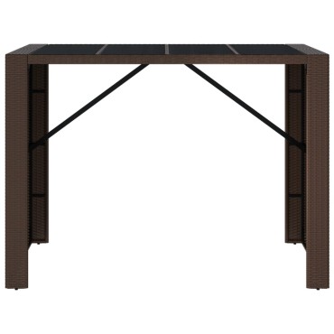 vidaXL Τραπέζι Μπαρ με Γυάλ. Επιφάνεια Καφέ 145x80x110cm Συνθ. Ρατάν 1 τεμ.