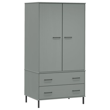 vidaXL Ντουλάπα OSLO Γκρι 90x55x172,5cm Μασίφ Ξύλο με Μετ. Πόδια 1 τεμ.