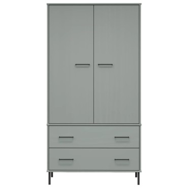 vidaXL Ντουλάπα OSLO Γκρι 90x55x172,5cm Μασίφ Ξύλο με Μετ. Πόδια 1 τεμ.