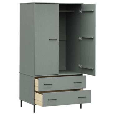 vidaXL Ντουλάπα OSLO Γκρι 90x55x172,5cm Μασίφ Ξύλο με Μετ. Πόδια 1 τεμ.