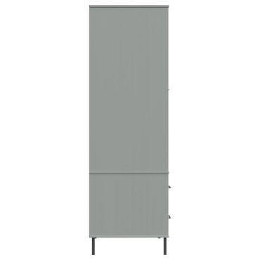 vidaXL Ντουλάπα OSLO Γκρι 90x55x172,5cm Μασίφ Ξύλο με Μετ. Πόδια 1 τεμ.