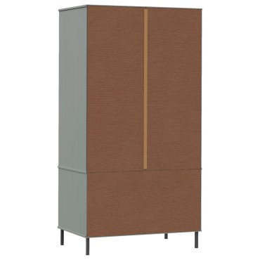 vidaXL Ντουλάπα OSLO Γκρι 90x55x172,5cm Μασίφ Ξύλο με Μετ. Πόδια 1 τεμ.