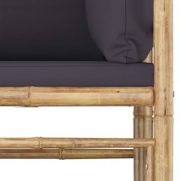 3058218 vidaXL 8 Piece Garden Lounge Set with Dark Grey Cushions Bamboo (313150+313151+2x313153+313156)