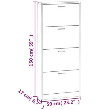 vidaXL Παπουτσοθήκη Χρώμα Δρυός 59x17x150cm από Επεξεργασμένο Ξύλο