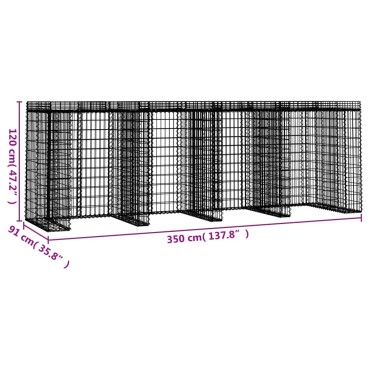 vidaXL Συρματοκιβώτιο Τοίχου Κάδου Απορ. 350x91x120 εκ Γαλβαν. Σίδηρος
