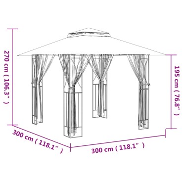 vidaXL Κιόσκι με Πλευρικά Τοιχώματα Ανθρακί 300x300x270 εκ. από Ατσάλι