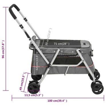 vidaXL Καρότσι Σκύλου Πτυσσόμενο Γκρι 100 x 49 x 96 εκ. Λινό Ύφασμα