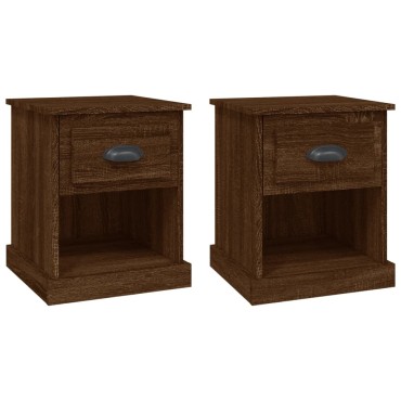 vidaXL Κομοδίνα 2 τεμ. Καφέ Δρυς 39x39x47,5cm από Επεξεργασμένο Ξύλο
