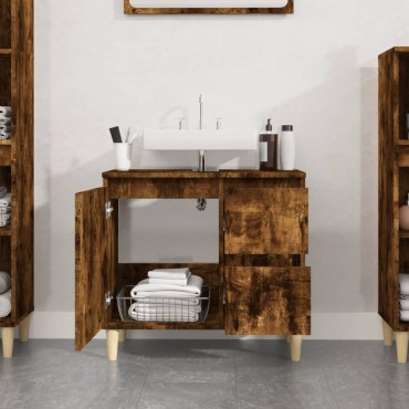 vidaXL Ντουλάπι Μπάνιου Καπνιστή Δρυς 65x33x60cm Επεξεργασμένο Ξύλο 1 τεμ.