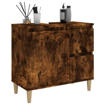 vidaXL Ντουλάπι Μπάνιου Καπνιστή Δρυς 65x33x60cm Επεξεργασμένο Ξύλο 1 τεμ.