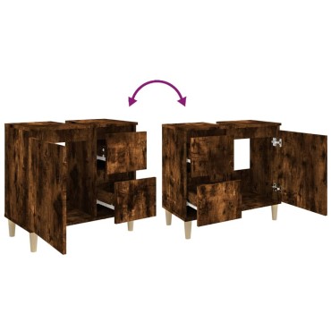 vidaXL Ντουλάπι Μπάνιου Καπνιστή Δρυς 65x33x60cm Επεξεργασμένο Ξύλο 1 τεμ.