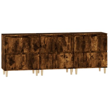 vidaXL Ντουλάπια 3 τεμ. Καπνιστή Δρυς 60x35x70cm Επεξεργασμένο Ξύλο