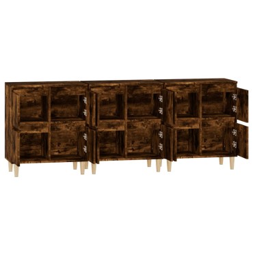 vidaXL Ντουλάπια 3 τεμ. Καπνιστή Δρυς 60x35x70cm Επεξεργασμένο Ξύλο