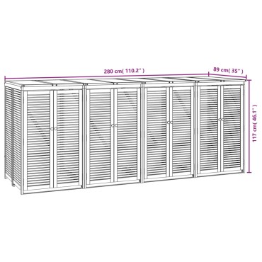 vidaXL Πλαίσιο Τετραπλού Κάδου Απορριμάτων 280x89x117 εκ. Μασίφ Ακακία
