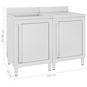 vidaXL Λάντζα Κλειστή με Ερμάριο 120 x 60 x 96 εκ. Ανοξείδωτο Ατσάλι