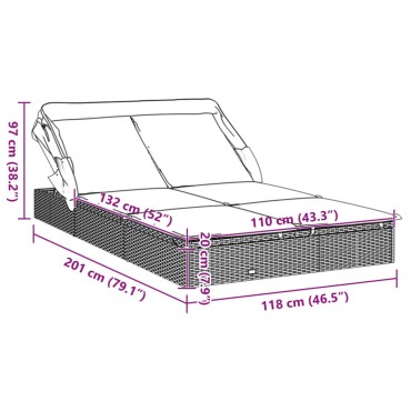 vidaXL Ξαπλώστρα 2 Ατόμων Πτυσ. Οροφή Γκρι 213x118x97cm Συνθ. Ρατάν 1 τεμ.