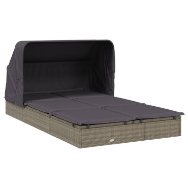 vidaXL Ξαπλώστρα 2 Ατόμων Πτυσ. Οροφή Γκρι 213x118x97cm Συνθ. Ρατάν 1 τεμ.