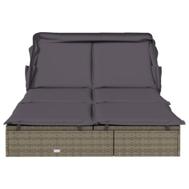 vidaXL Ξαπλώστρα 2 Ατόμων Πτυσ. Οροφή Γκρι 213x118x97cm Συνθ. Ρατάν 1 τεμ.