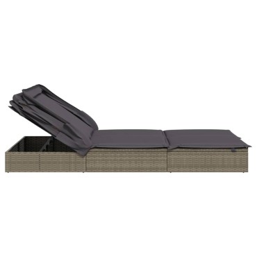 vidaXL Ξαπλώστρα 2 Ατόμων Πτυσ. Οροφή Γκρι 213x118x97cm Συνθ. Ρατάν 1 τεμ.