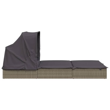 vidaXL Ξαπλώστρα 2 Ατόμων Πτυσ. Οροφή Γκρι 213x118x97cm Συνθ. Ρατάν 1 τεμ.