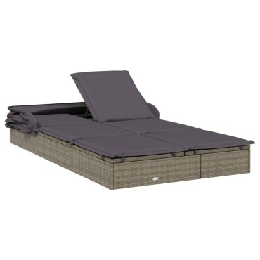vidaXL Ξαπλώστρα 2 Ατόμων Πτυσ. Οροφή Γκρι 213x118x97cm Συνθ. Ρατάν 1 τεμ.