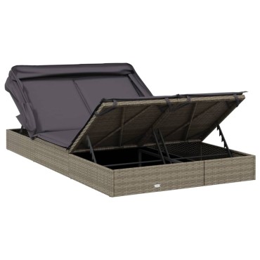 vidaXL Ξαπλώστρα 2 Ατόμων Πτυσ. Οροφή Γκρι 213x118x97cm Συνθ. Ρατάν 1 τεμ.