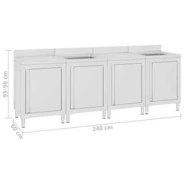 vidaXL Λάντζα Κλειστή με Ερμάριο 240 x 60 x 96 εκ. Ανοξείδωτο Ατσάλι