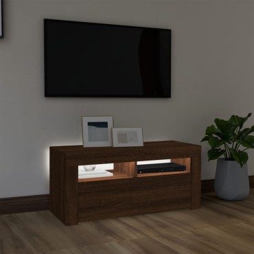 vidaXL Έπιπλο Τηλεόρασης με LED Καφέ Δρυς 90x35x40cm